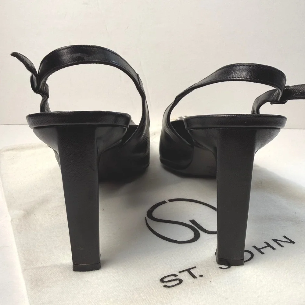 Vintage St. John Anna Slingback Pumps Two Tone Kitten Heel 8B Blk Leather‎ Italy